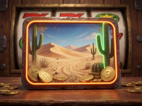 Fiktive Play&rsquo;n GO Desert-Plakette f&uuml;r die Provider-Auswahl im Lizaro Casino