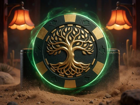 Goldener Baum-Chip als fiktives Yggdrasil Provider-Emblem im Lizaro Casino