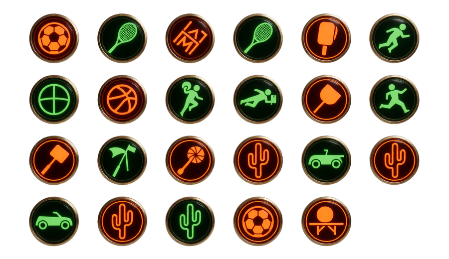 Neon-Sportarten-Badges von Fu&szlig;ball bis E-Sports f&uuml;r Lizaro Online Sportwetten
